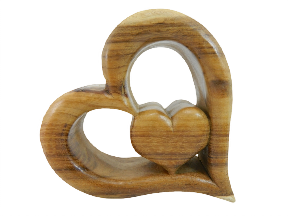 Wooden Word Art Carving - Double Heart