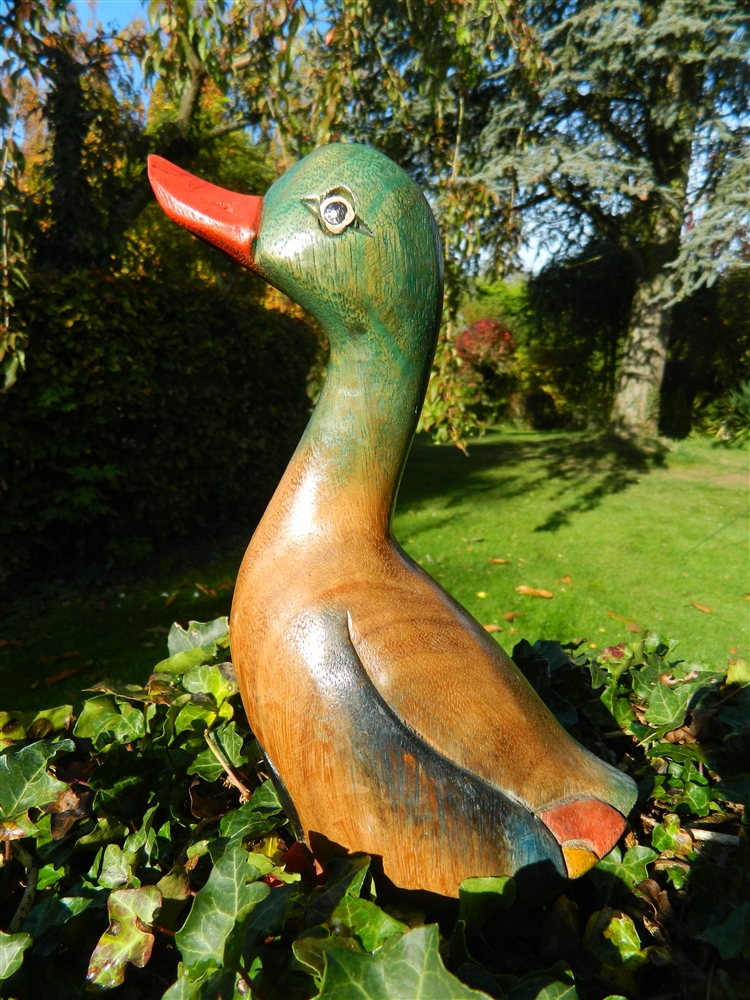 Wooden Duck Mallard Carving - Large Standing Duck - OnTradeWinds.co.uk