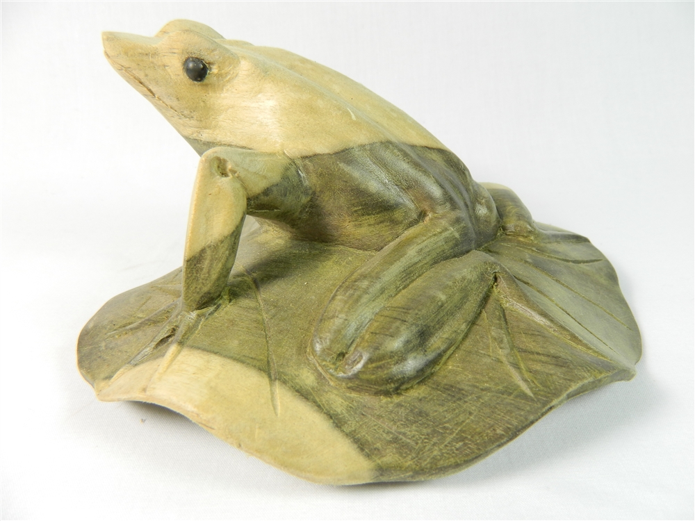 Wooden Frog Carving - Frog on Lily Pad
