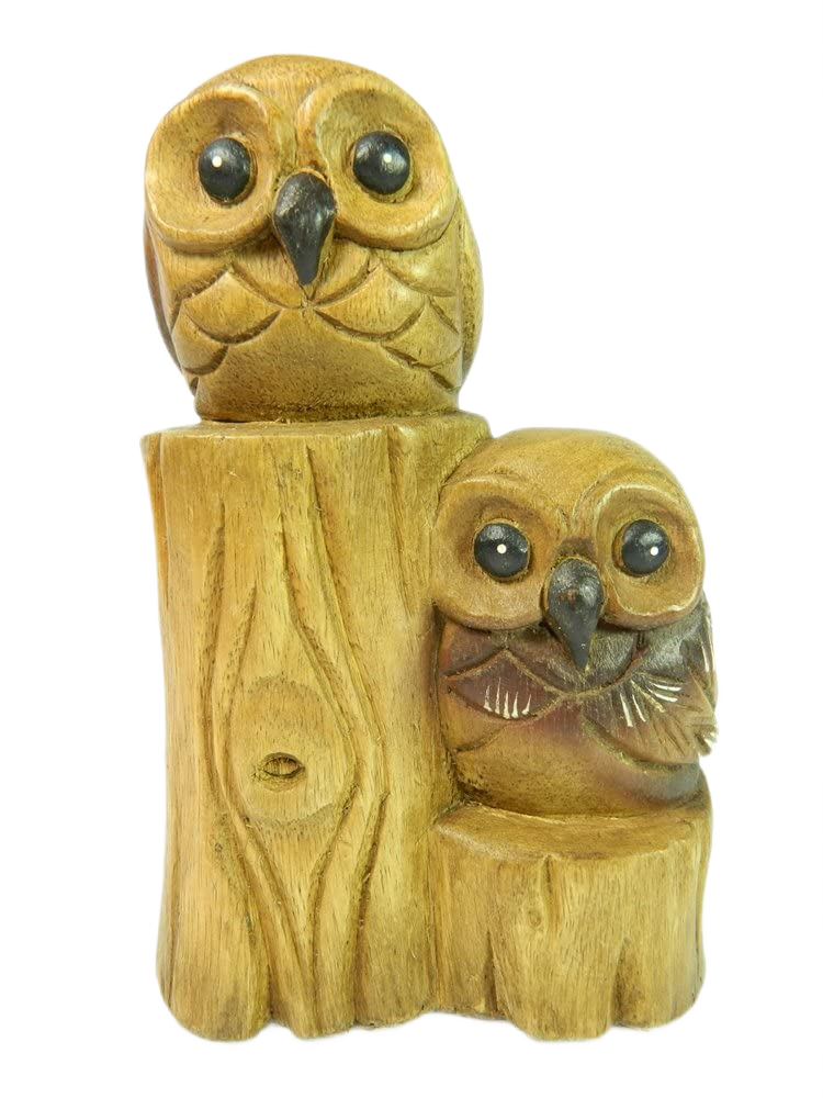 Wooden Owl Carving - Owls On Stump