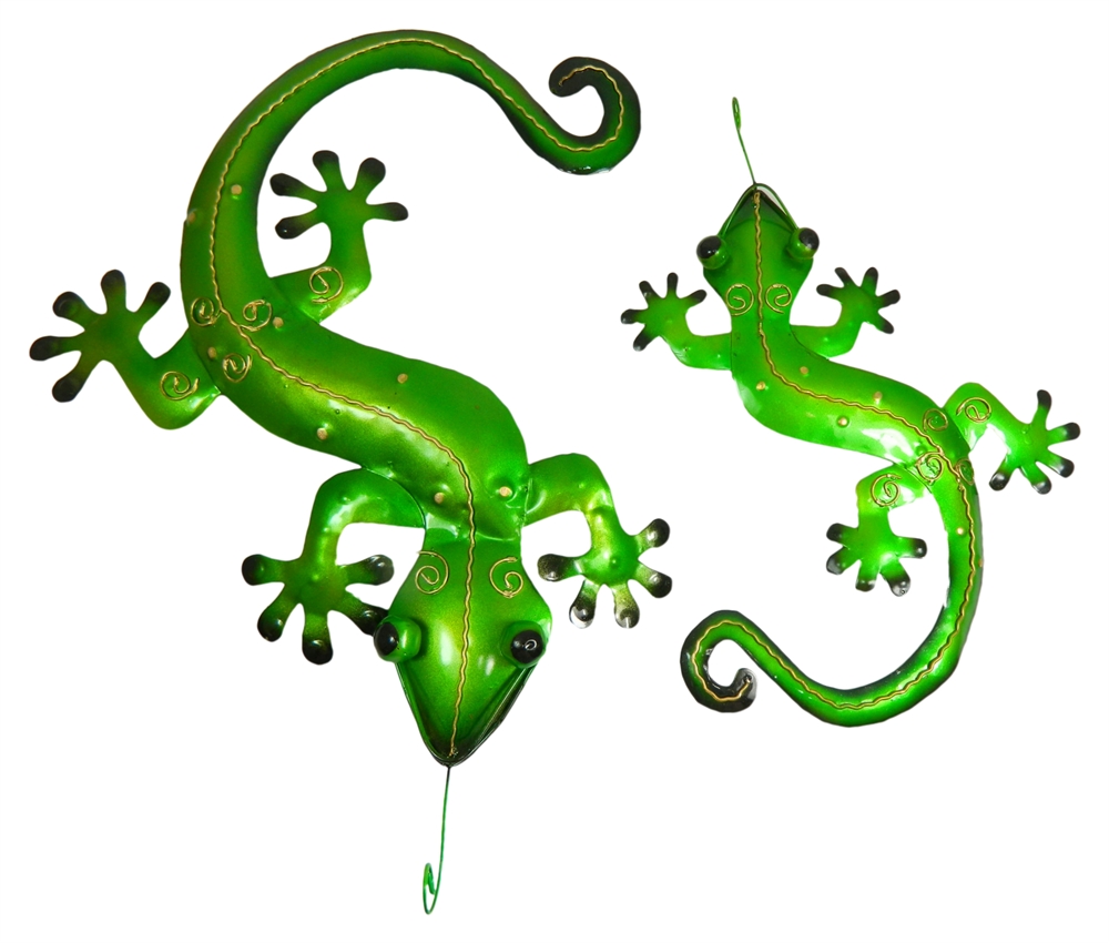 Metal Gecko Wall Art - Green - Set of 2