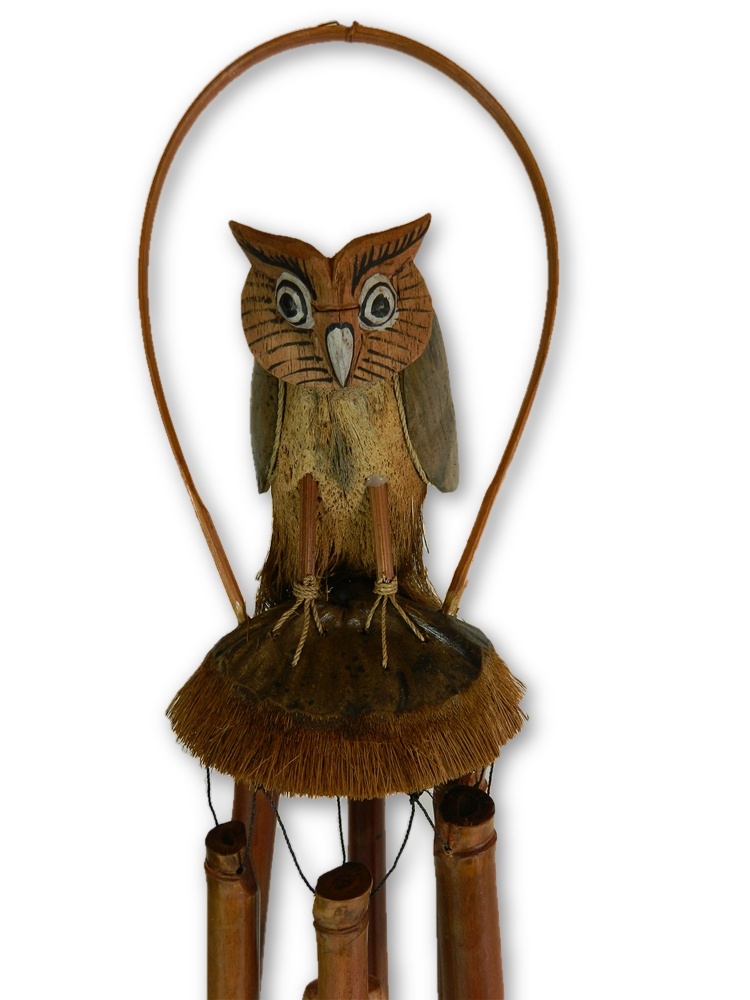 Hand Carved Bamboo Windchime - Owl Design