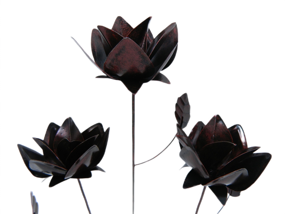 Metal Rose on 1m Stick - Set of 3 - Bronze