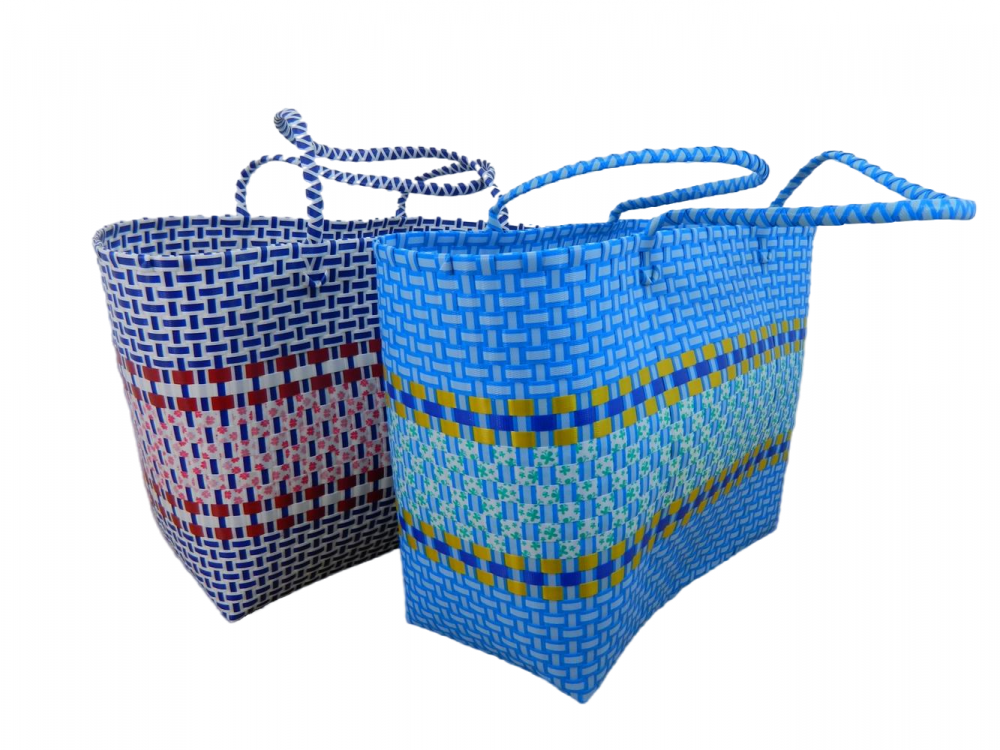 Handmade Recycled Plastic Multi Use Woven Bag - Set Of Two Blue