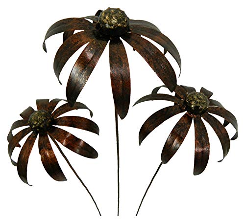 Metal Echinacea on 1m Stick - Set of 3 - Bronze